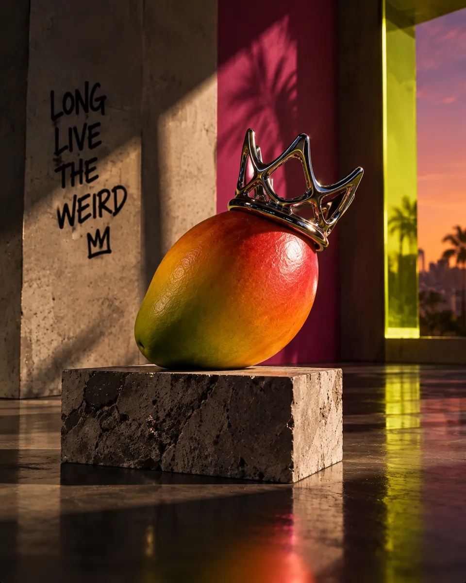 A crowned mango inside the Mango Monarchy world